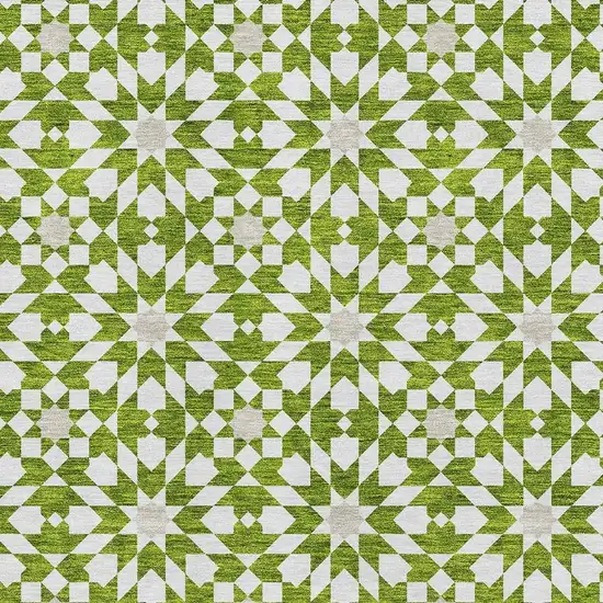 Lime Green And Ivory Geometric Washable Area Rug With UV Protection Photo 3