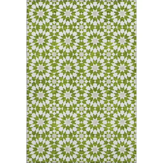 Lime Green And Ivory Geometric Washable Area Rug With UV Protection Photo 1