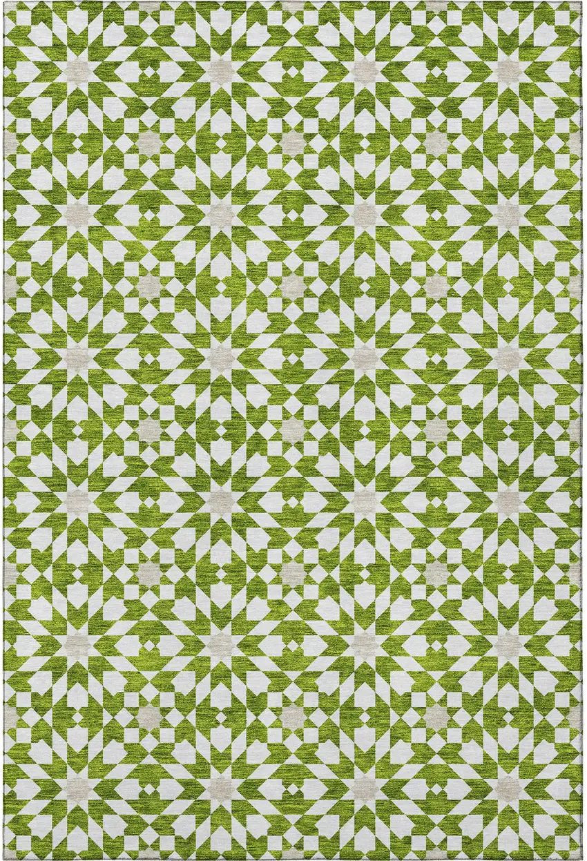 Lime Green And Ivory Geometric Washable Area Rug With UV Protection Photo 4