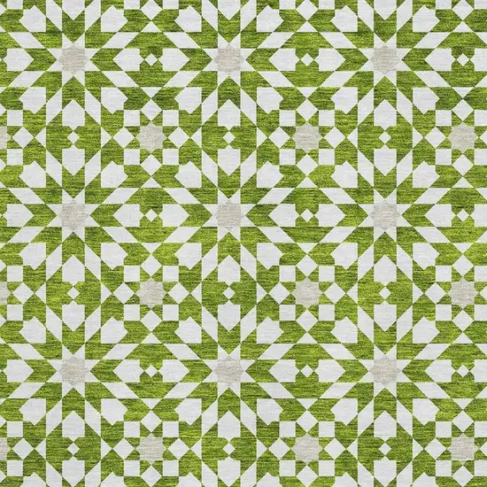 Lime Green And Ivory Geometric Washable Area Rug With UV Protection Photo 3