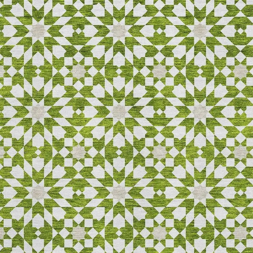 Lime Green And Ivory Geometric Washable Area Rug With UV Protection Photo 3