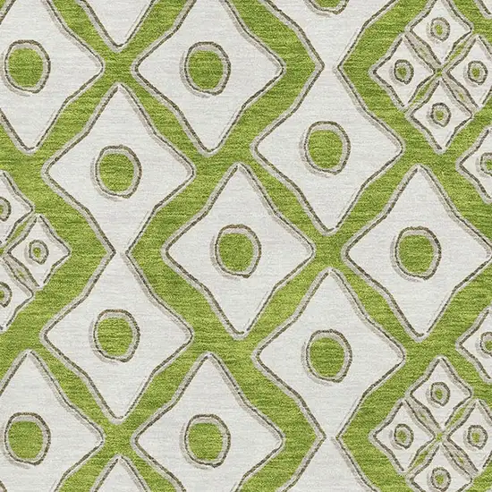Lime Green And Ivory Geometric Washable Area Rug With UV Protection Photo 4