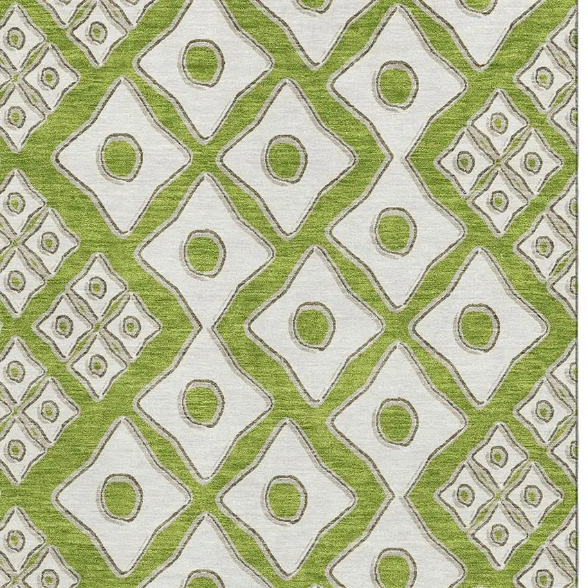 Lime Green And Ivory Geometric Washable Area Rug With UV Protection Photo 5