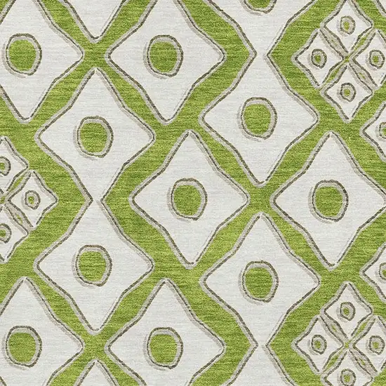 Lime Green And Ivory Geometric Washable Area Rug With UV Protection Photo 4