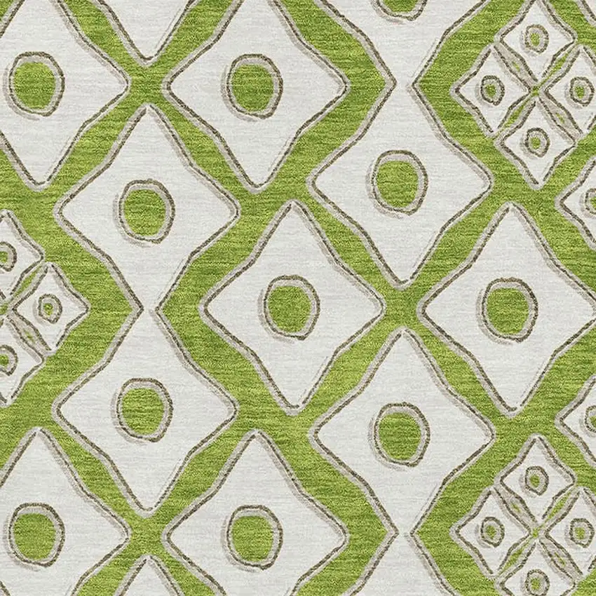 Lime Green And Ivory Geometric Washable Area Rug With UV Protection Photo 4