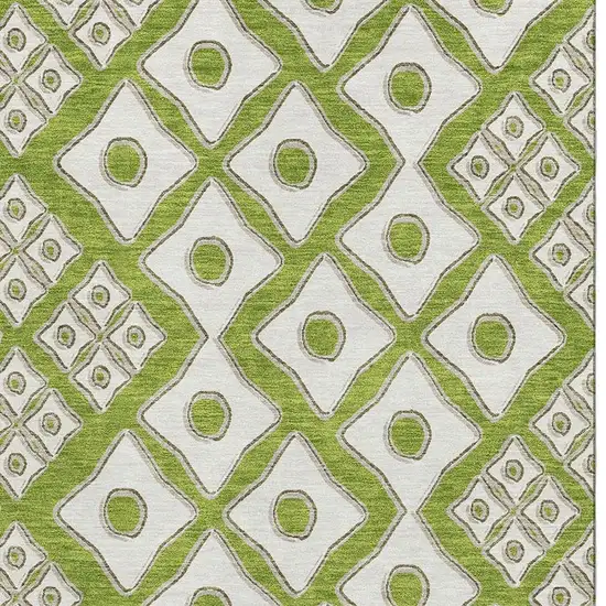 Lime Green And Ivory Geometric Washable Area Rug With UV Protection Photo 5