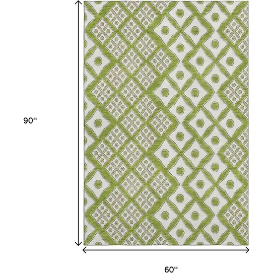 Lime Green And Ivory Geometric Washable Area Rug With UV Protection Photo 3