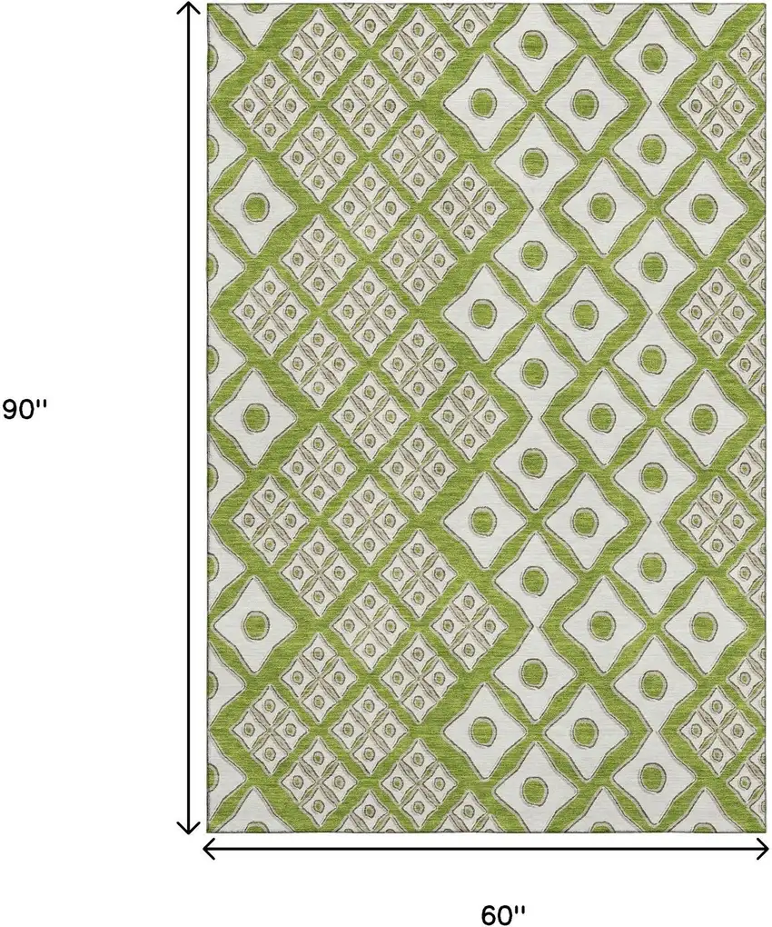 Lime Green And Ivory Geometric Washable Area Rug With UV Protection Photo 3