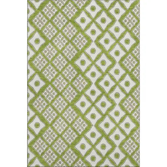 Lime Green And Ivory Geometric Washable Area Rug With UV Protection Photo 2