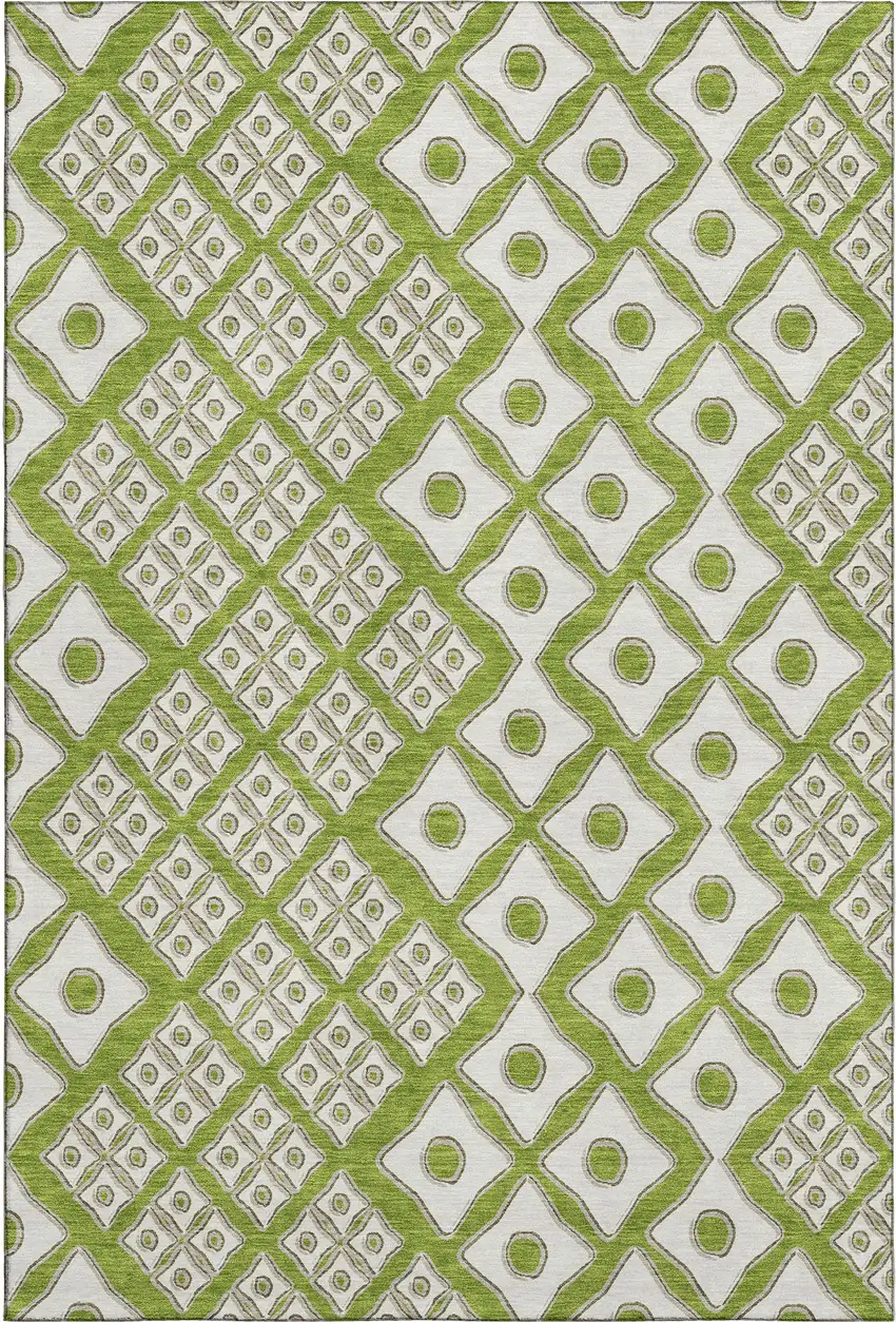 Lime Green And Ivory Geometric Washable Area Rug With UV Protection Photo 2