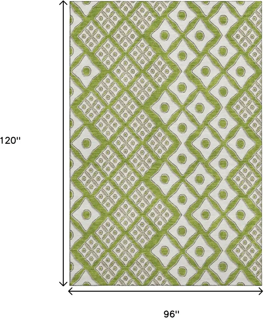 Lime Green And Ivory Geometric Washable Area Rug With UV Protection Photo 3