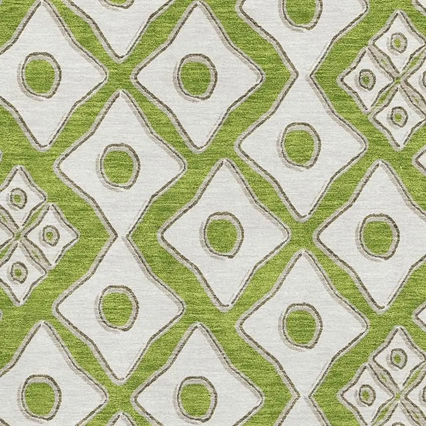 Lime Green And Ivory Geometric Washable Area Rug With UV Protection Photo 4