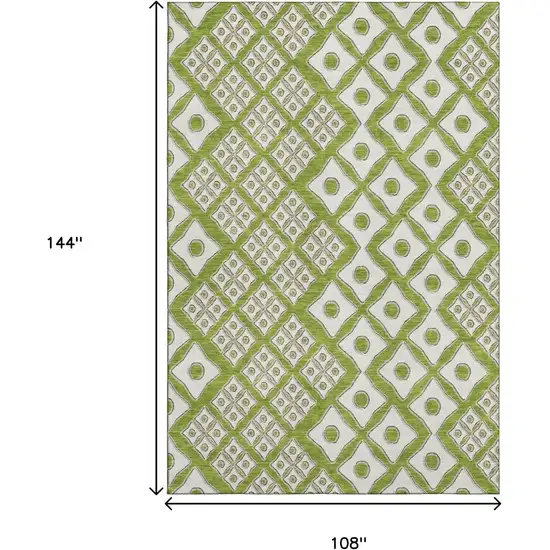 Lime Green And Ivory Geometric Washable Area Rug With UV Protection Photo 3
