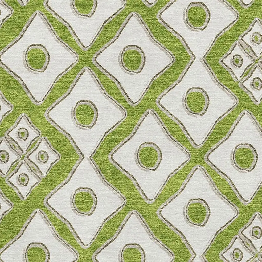 Lime Green And Ivory Geometric Washable Area Rug With UV Protection Photo 4