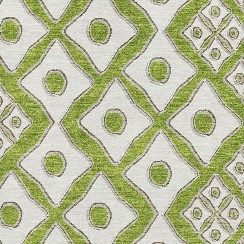 Lime Green And Ivory Geometric Washable Area Rug With UV Protection Photo 4