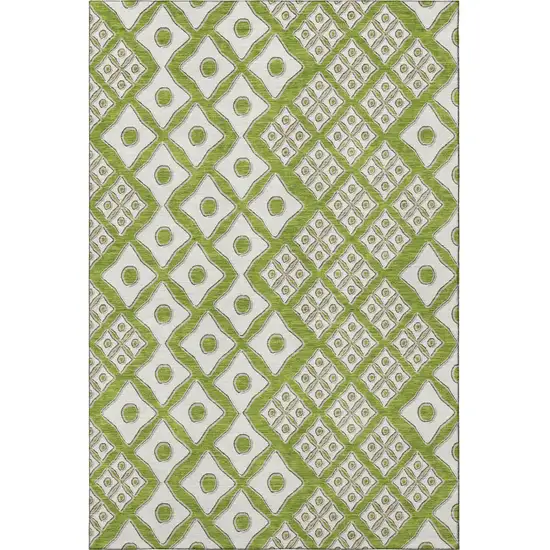 Lime Green And Ivory Geometric Washable Area Rug With UV Protection Photo 5