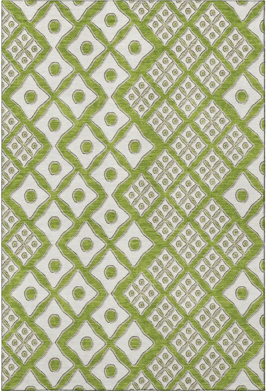 Lime Green And Ivory Geometric Washable Area Rug With UV Protection Photo 5