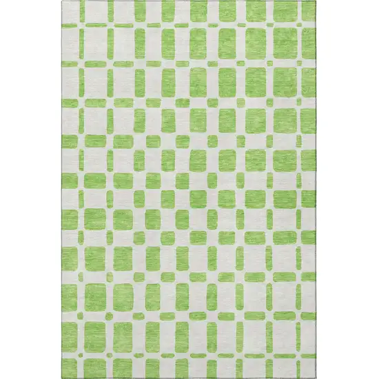 Lime Green And Ivory Geometric Washable Area Rug With UV Protection Photo 4