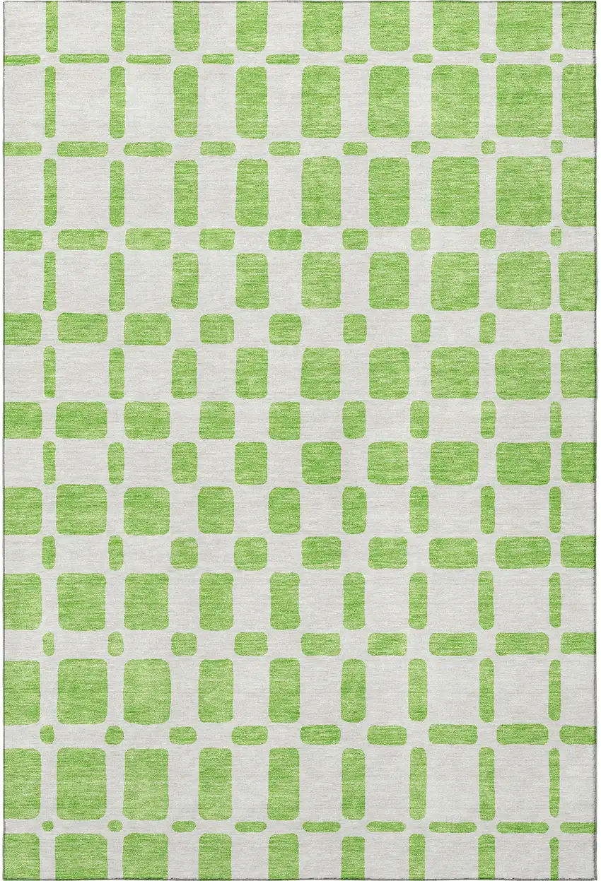Lime Green And Ivory Geometric Washable Area Rug With UV Protection Photo 4