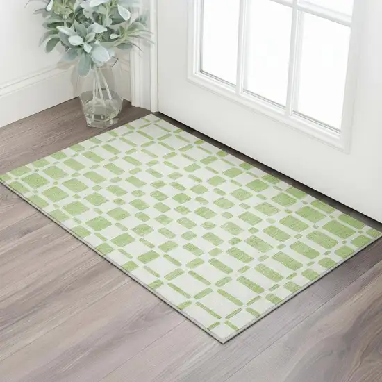 Lime Green And Ivory Geometric Washable Area Rug With UV Protection Photo 2