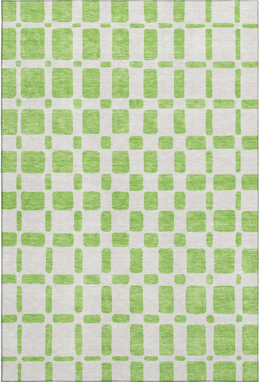 Lime Green And Ivory Geometric Washable Area Rug With UV Protection Photo 1