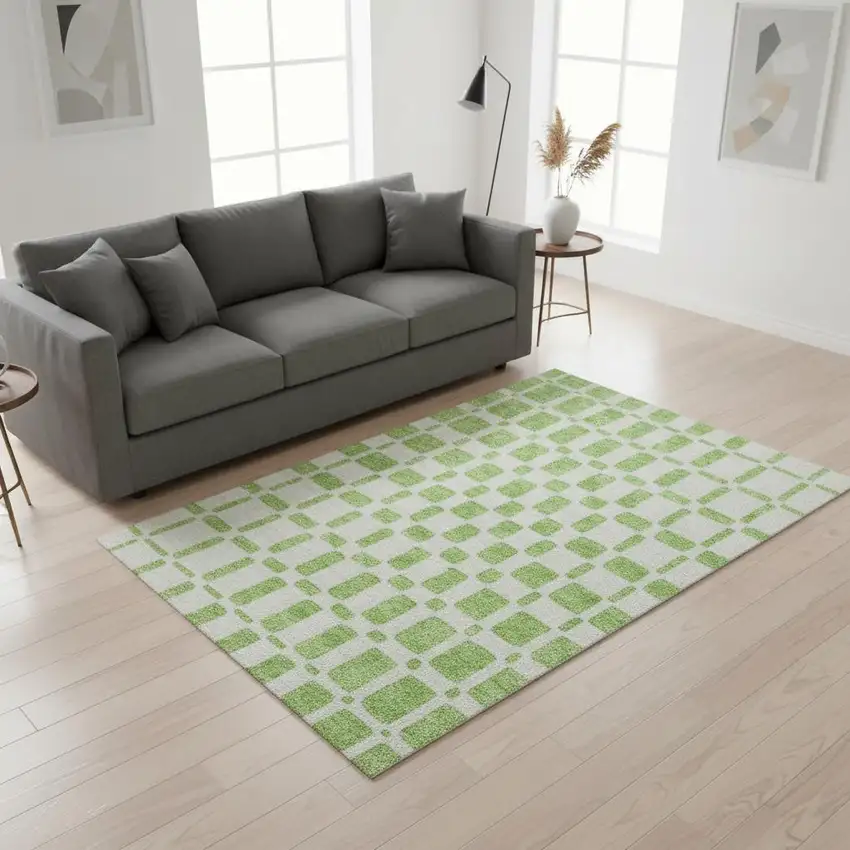 Lime Green And Ivory Geometric Washable Area Rug With UV Protection Photo 2