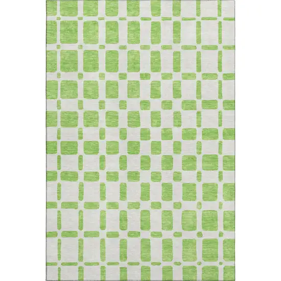 Lime Green And Ivory Geometric Washable Area Rug With UV Protection Photo 1
