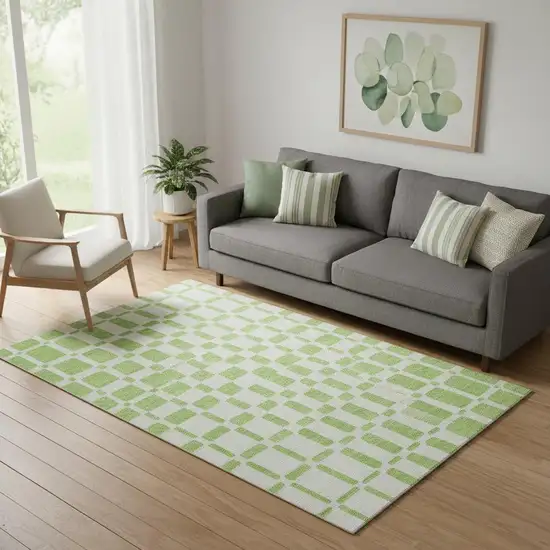 Lime Green And Ivory Geometric Washable Area Rug With UV Protection Photo 1