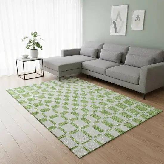 Lime Green And Ivory Geometric Washable Area Rug With UV Protection Photo 2