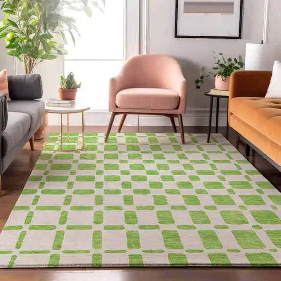 Lime Green And Ivory Geometric Washable Area Rug With UV Protection Photo 5