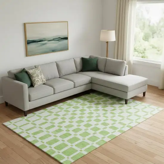 Lime Green And Ivory Geometric Washable Area Rug With UV Protection Photo 1