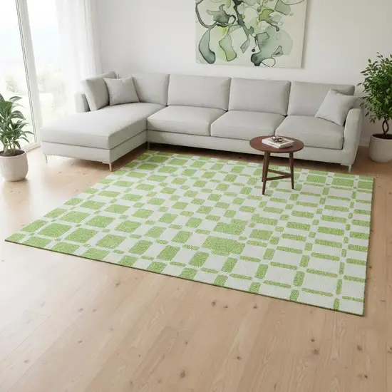 Lime Green And Ivory Geometric Washable Area Rug With UV Protection Photo 2