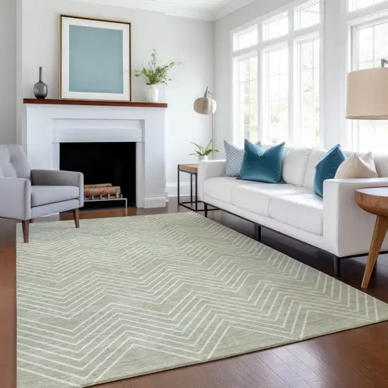 Lime Green And Ivory Geometric Washable Indoor Outdoor Area Rug Photo 6