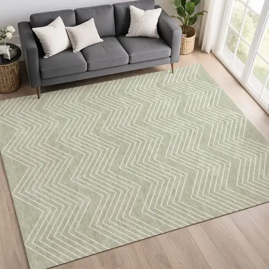 Lime Green And Ivory Geometric Washable Indoor Outdoor Area Rug Photo 5