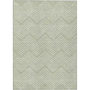 Photo of Lime Green And Ivory Geometric Washable Indoor Outdoor Area Rug