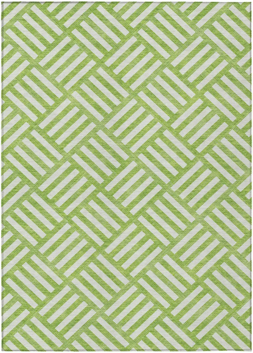 Lime Green And Ivory Geometric Washable Indoor Outdoor Area Rug Photo 2
