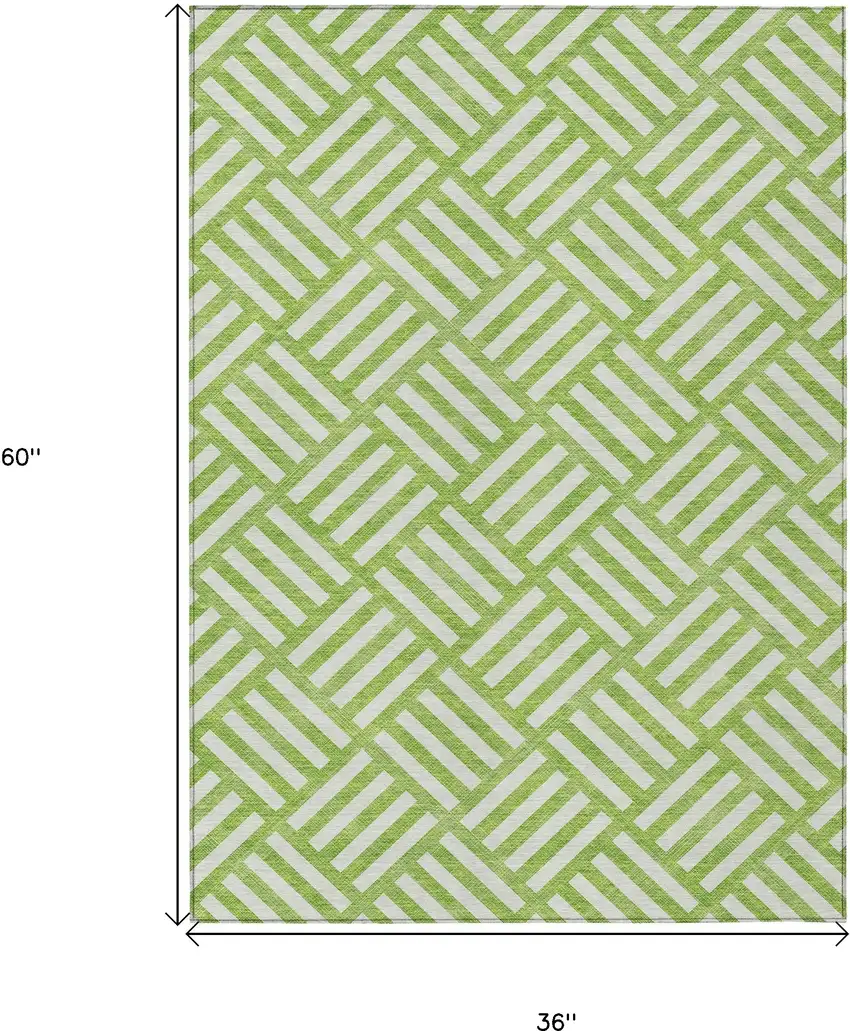 Lime Green And Ivory Geometric Washable Indoor Outdoor Area Rug Photo 3