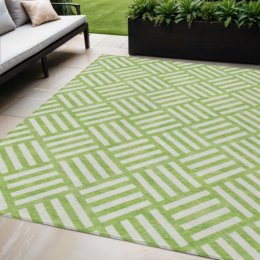 Lime Green And Ivory Geometric Washable Indoor Outdoor Area Rug Photo 1