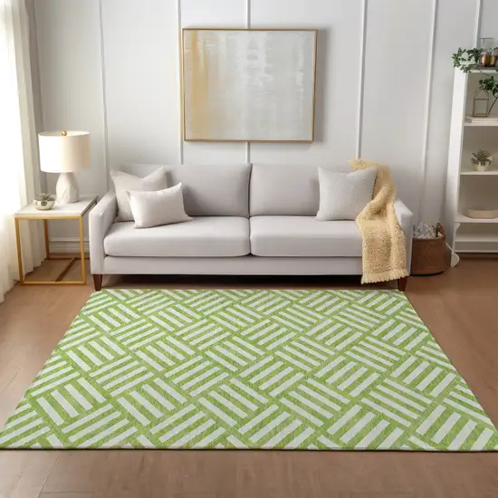 Lime Green And Ivory Geometric Washable Indoor Outdoor Area Rug Photo 8