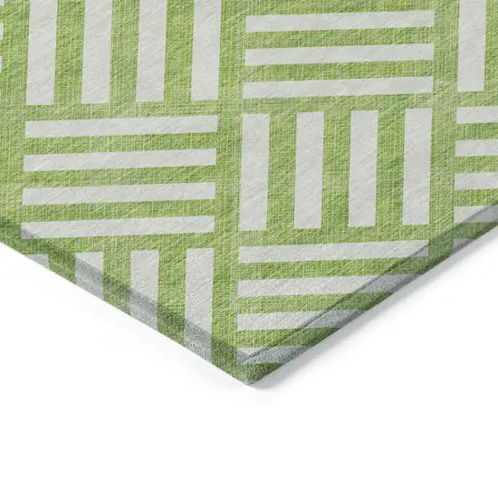 Lime Green And Ivory Geometric Washable Indoor Outdoor Area Rug Photo 4