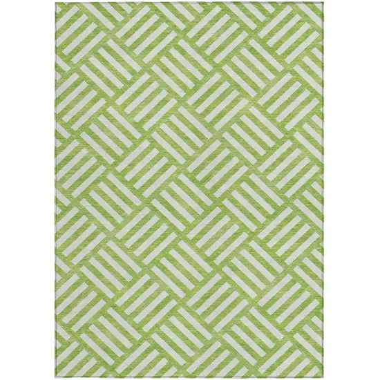 Lime Green And Ivory Geometric Washable Indoor Outdoor Area Rug Photo 6