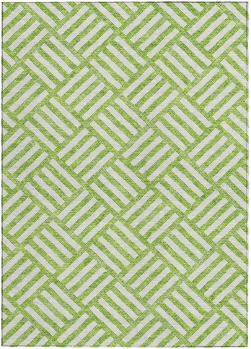 Lime Green And Ivory Geometric Washable Indoor Outdoor Area Rug Photo 6