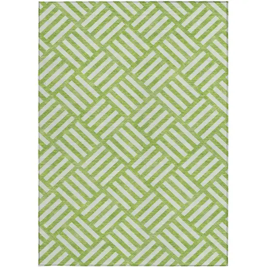 Lime Green And Ivory Geometric Washable Indoor Outdoor Area Rug Photo 6