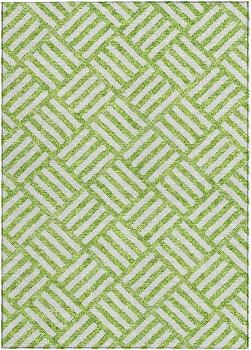 Lime Green And Ivory Geometric Washable Indoor Outdoor Area Rug Photo 6