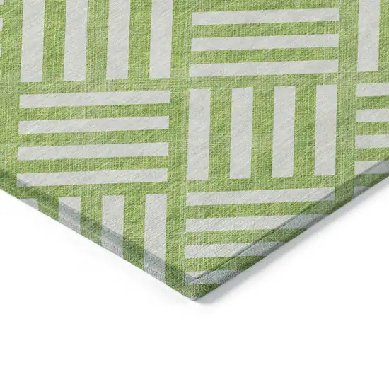 Lime Green And Ivory Geometric Washable Indoor Outdoor Area Rug Photo 4