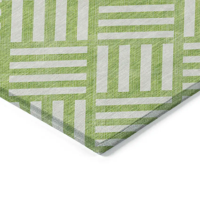 Lime Green And Ivory Geometric Washable Indoor Outdoor Area Rug Photo 4