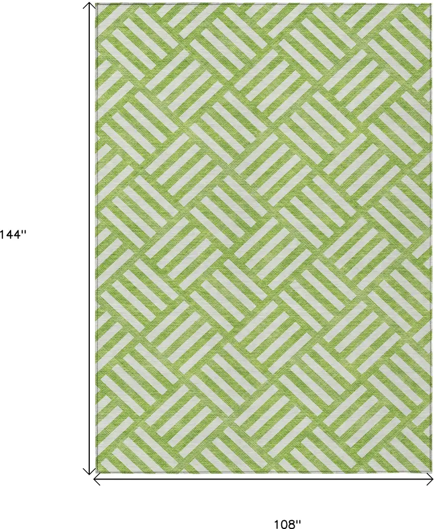 Lime Green And Ivory Geometric Washable Indoor Outdoor Area Rug Photo 3