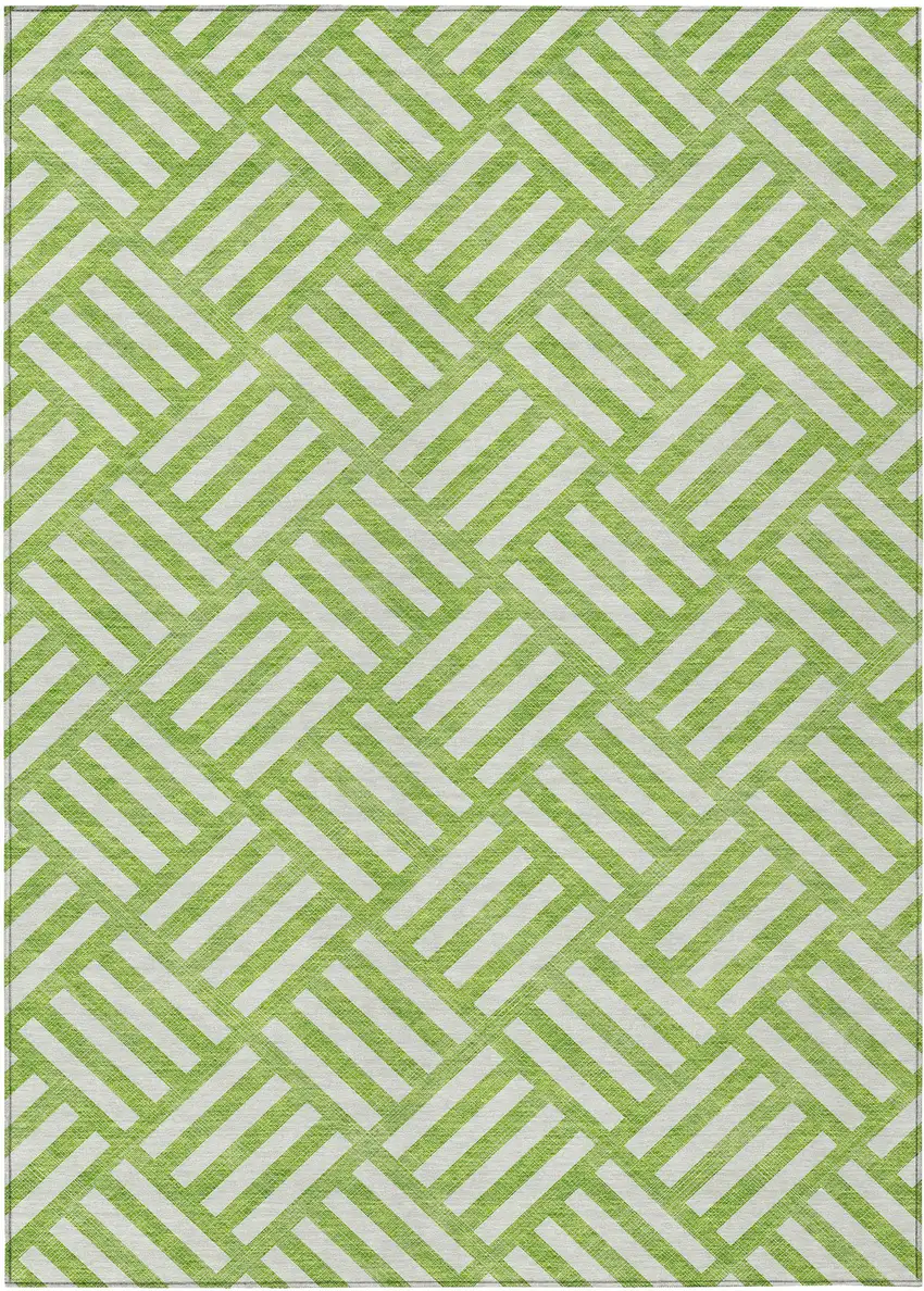 Lime Green And Ivory Geometric Washable Indoor Outdoor Area Rug Photo 2