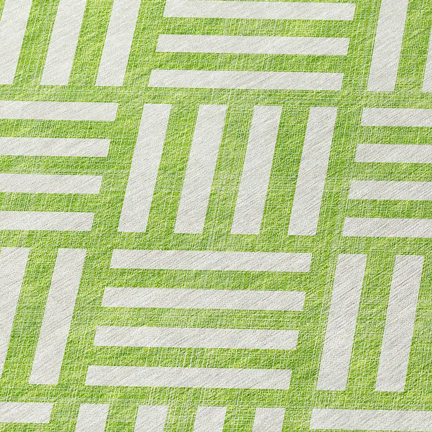 Lime Green And Ivory Geometric Washable Indoor Outdoor Area Rug Photo 5