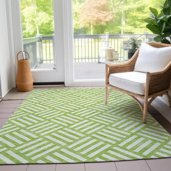 Lime Green And Ivory Geometric Washable Indoor Outdoor Area Rug Photo 9